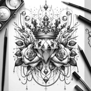 Korony i diamenty - Free tattoo design ideas ai genereted - inkby.ai