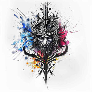 face-of-jesus – tattoo design ideas free ai generated – illustrative-style – for-temple – Gallery: jesus-inkby-ai