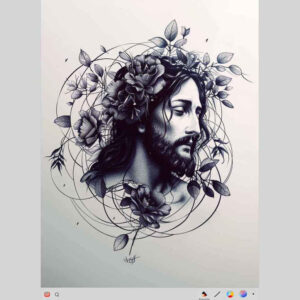 face-of-jesus-tattoo – tattoo design ideas free ai generated – glowing-edges – for-side – Gallery: jesus-inkby-ai