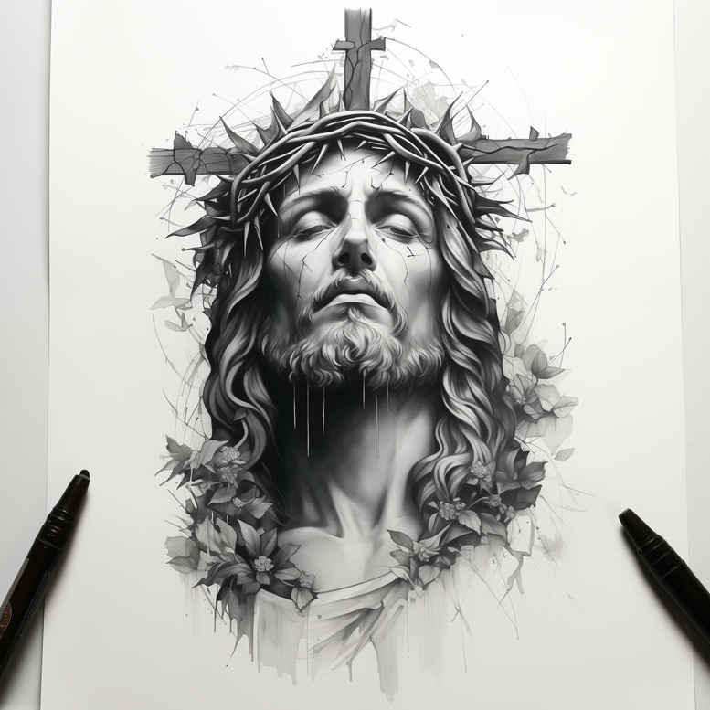 jesus-and-blessing – tattoo design ideas free ai generated – delicate-highlight – for-chest – Gallery: jesus-inkby-ai