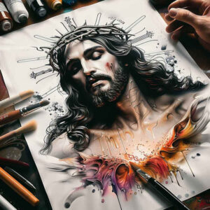 jesus-and-blessing – tattoo design ideas free ai generated – natural-finish – for-shoulder-blade – Gallery: jesus-inkby-ai