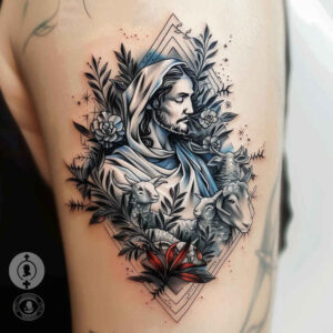 jesus-and-divine-light – tattoo design ideas free ai generated – visual-truth – for-behind-ear – Gallery: jesus-inkby-ai