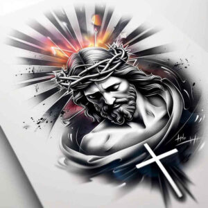 jesus-and-light – tattoo design ideas free ai generated – fine-lines – for-shoulder-blade – Gallery: jesus-inkby-ai