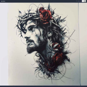 jesus-and-light – tattoo design ideas free ai generated – realistic-contrast – for-upper-arm – Gallery: jesus-inkby-ai