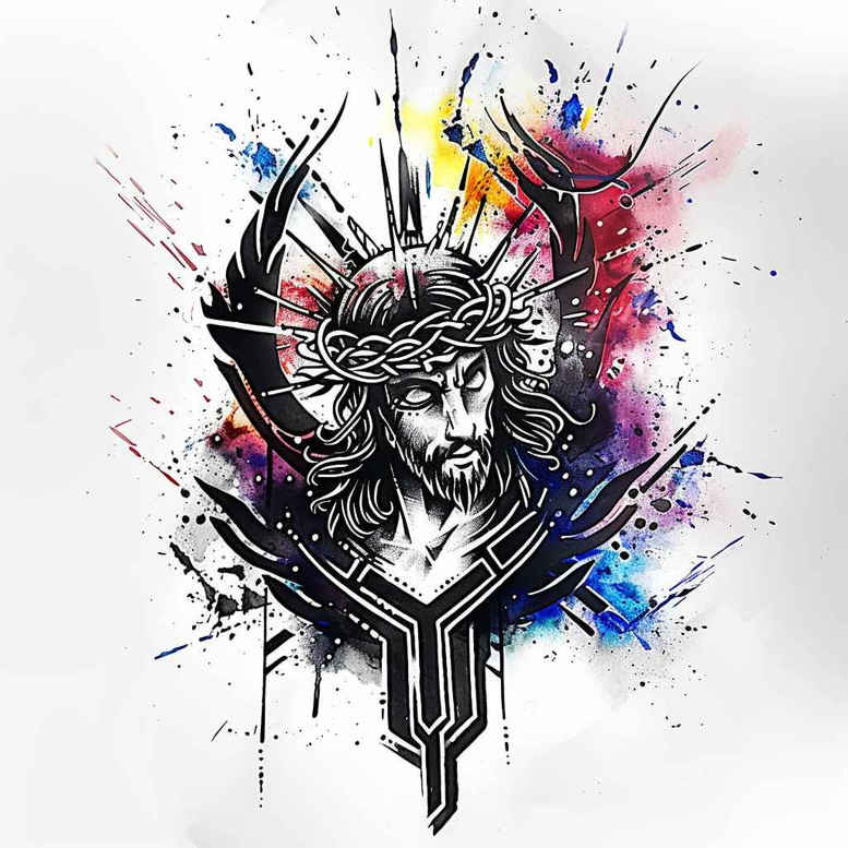 jesus-and-love – tattoo design ideas free ai generated – realistic-color – for-outer-arm – Gallery: jesus-inkby-ai