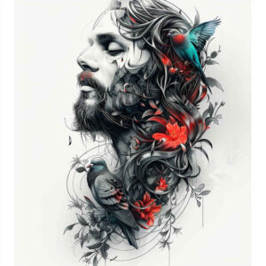 jesus-and-mercy – tattoo design ideas free ai generated – glass-effect – for-full-back – Gallery: jesus-inkby-ai