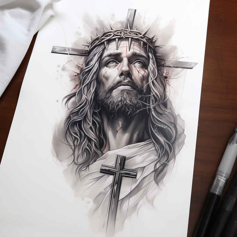 jesus-and-mercy – tattoo design ideas free ai generated – precise-anatomy – for-upper-back – Gallery: jesus-inkby-ai