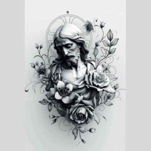 jesus-and-peace – tattoo design ideas free ai generated – textured-light – for-outer-arm – Gallery: jesus-inkby-ai