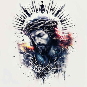 jesus-and-prayer – tattoo design ideas free ai generated – reflection-effect – for-lower-thigh – Gallery: jesus-inkby-ai