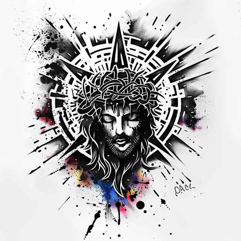 jesus-and-spiritual-power – tattoo design ideas free ai generated – tattoo-reflection – for-upper-thigh – Gallery: jesus-inkby-ai