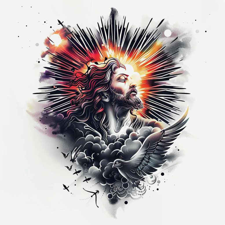 jesus-and-spirituality – tattoo design ideas free ai generated – color-precision – for-stomach – Gallery: jesus-inkby-ai