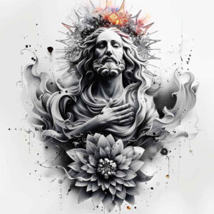 jesus-and-the-way – tattoo design ideas free ai generated – smooth-blackwork – for-shin – Gallery: jesus-inkby-ai