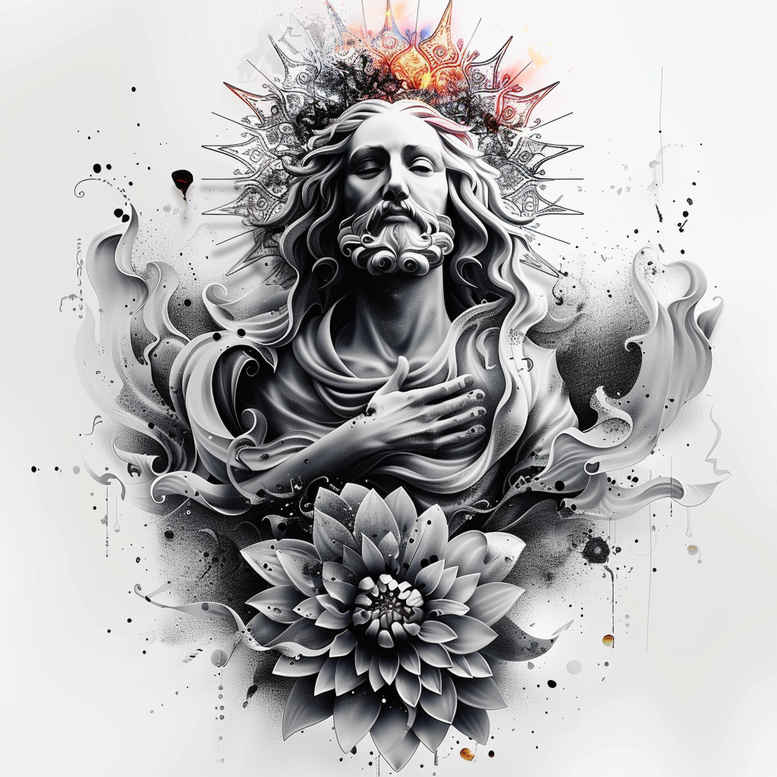 jesus-and-the-way – tattoo design ideas free ai generated – smooth-blackwork – for-shin – Gallery: jesus-inkby-ai
