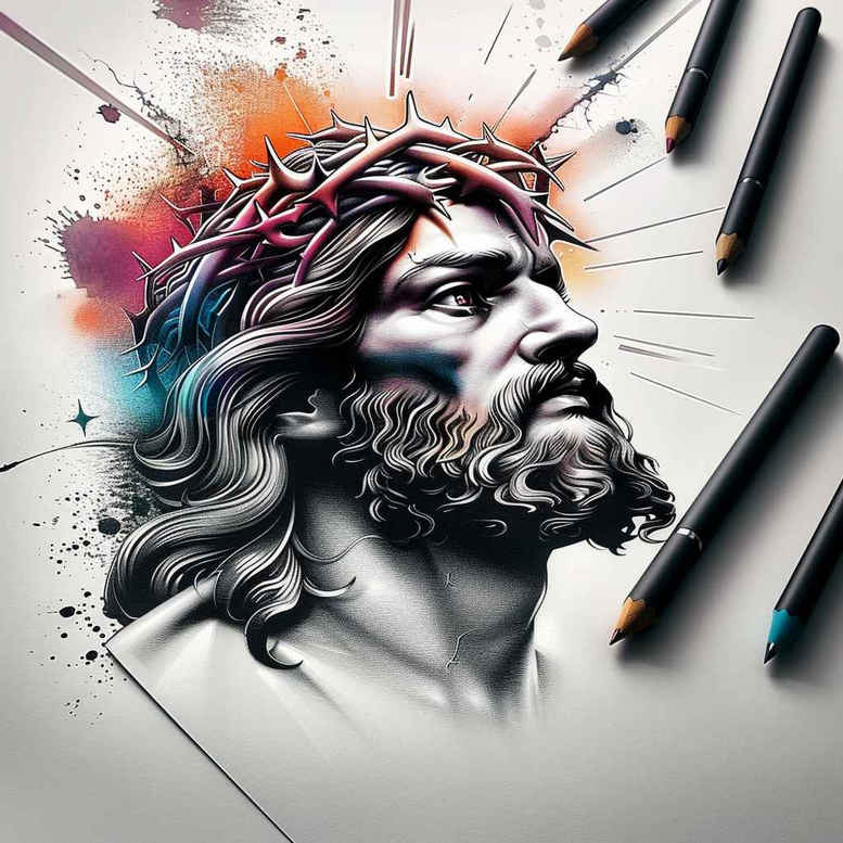 jesus-as-savior – tattoo design ideas free ai generated – optical-illusion – for-palm – Gallery: jesus-inkby-ai