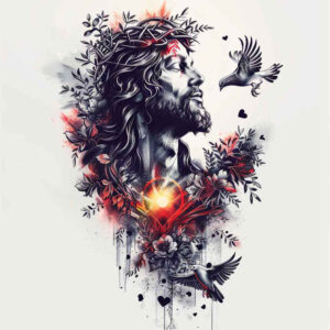 jesus-christ-symbol – tattoo design ideas free ai generated – naturalistic – for-collarbone – Gallery: jesus-inkby-ai