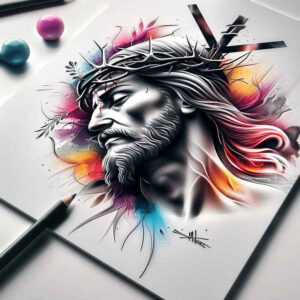jesus-cross-tattoo – tattoo design ideas free ai generated – light-and-shadow-play – for-upper-back – Gallery: jesus-inkby-ai