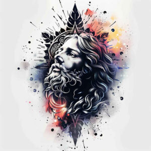 jesus-divine-grace-tattoo – tattoo design ideas free ai generated – highlighted-contrast – for-scapula – Gallery: jesus-inkby-ai