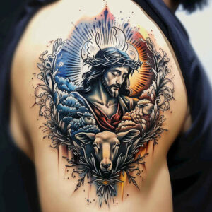 jesus-divine-grace-tattoo – tattoo design ideas free ai generated – micro-detail – for-palm – Gallery: jesus-inkby-ai