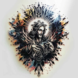 jesus-divine-grace-tattoo – tattoo design ideas free ai generated – optical-depth – for-upper-thigh – Gallery: jesus-inkby-ai