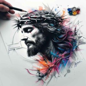 jesus-divine-grace-tattoo – tattoo design ideas free ai generated – precise-anatomy – for-sternum – Gallery: jesus-inkby-ai