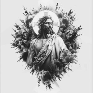 jesus-divine-grace-tattoo – tattoo design ideas free ai generated – smooth-complexion – for-elbow – Gallery: jesus-inkby-ai