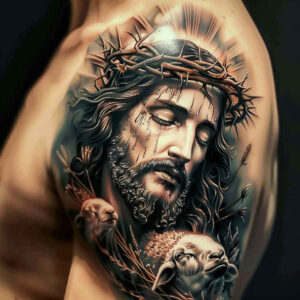 jesus-divine-grace-tattoo – tattoo design ideas free ai generated – true-to-life – for-back – Gallery: jesus-inkby-ai
