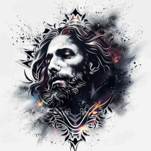 jesus-divine-tattoo – tattoo design ideas free ai generated – contour-shading – for-lower-leg – Gallery: jesus-inkby-ai