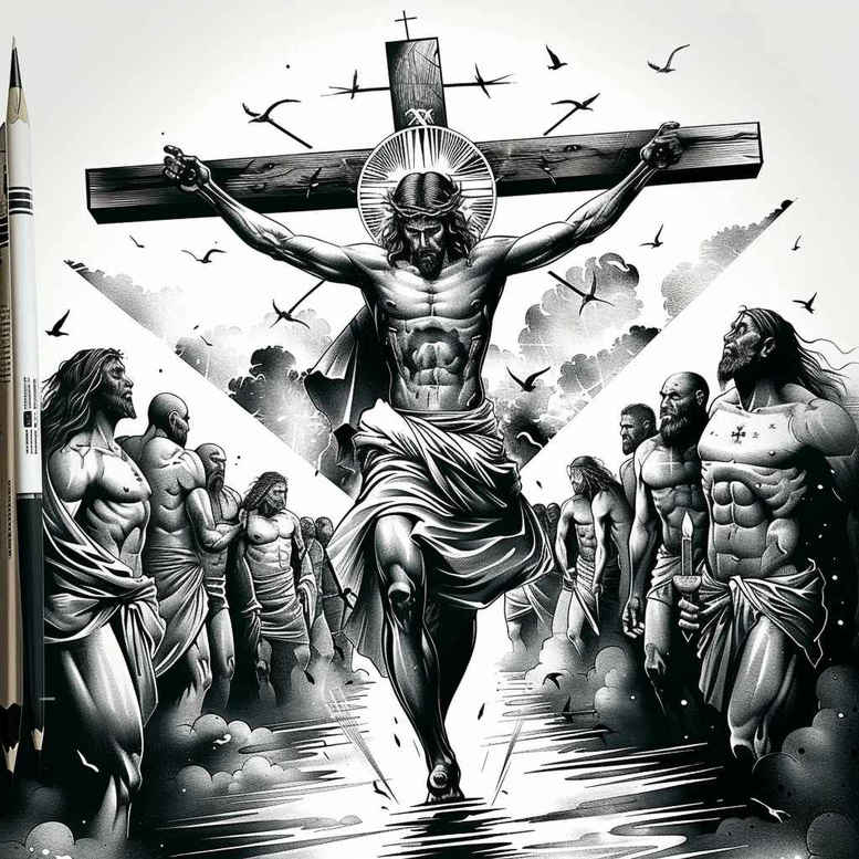 jesus-eternal-tattoo – tattoo design ideas free ai generated – depth-shading – for-arm – Gallery: jesus-inkby-ai