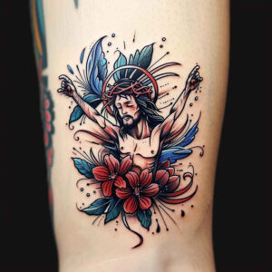 jesus-faith-tattoo – tattoo design ideas free ai generated – glass-effect – for-abdomen – Gallery: jesus-inkby-ai