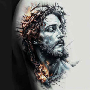 jesus-faith-tattoo – tattoo design ideas free ai generated – realistic-color – for-upper-back – Gallery: jesus-inkby-ai