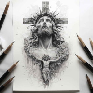 jesus-faith-tattoo – tattoo design ideas free ai generated – realistic-texture – for-upper-thigh – Gallery: jesus-inkby-ai