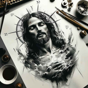 jesus-forgiveness-tattoo – tattoo design ideas free ai generated – textured-light – for-back – Gallery: jesus-inkby-ai