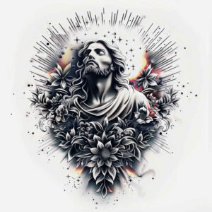 jesus-grace-tattoo – tattoo design ideas free ai generated – clean-lines – for-shoulder – Gallery: jesus-inkby-ai