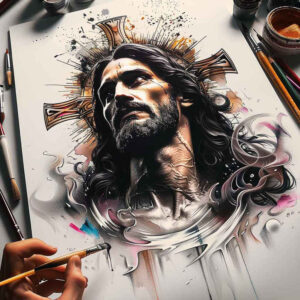 jesus-grace-tattoo – tattoo design ideas free ai generated – highlighted-contrast – for-forearm – Gallery: jesus-inkby-ai