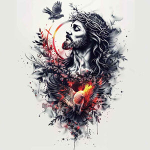 jesus-heart-tattoo – tattoo design ideas free ai generated – soft-highlights – for-calf – Gallery: jesus-inkby-ai