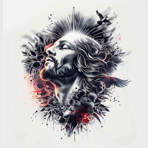 jesus-holy-face-tattoo – tattoo design ideas free ai generated – clean-background – for-chest – Gallery: jesus-inkby-ai