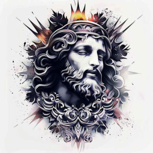 jesus-holy-face-tattoo – tattoo design ideas free ai generated – realistic-color – for-lower-chest – Gallery: jesus-inkby-ai