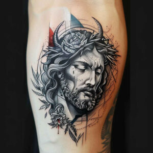 jesus-holy-spirit-tattoo – tattoo design ideas free ai generated – emotional-realism – for-upper-chest – Gallery: jesus-inkby-ai