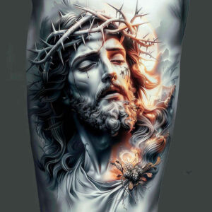 jesus-holy-spirit-tattoo – tattoo design ideas free ai generated – photographic-quality – for-outer-arm – Gallery: jesus-inkby-ai