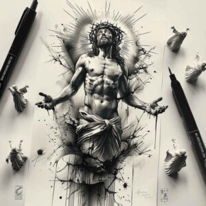 jesus-holy-spirit-tattoo – tattoo design ideas free ai generated – realistic-dimension – for-scapula – Gallery: jesus-inkby-ai