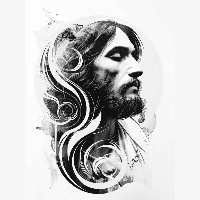 jesus-holy-tattoo – tattoo design ideas free ai generated – gentle-shadow – for-side-torso – Gallery: jesus-inkby-ai