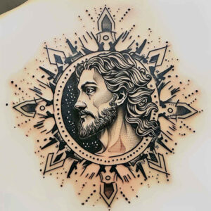 jesus-holy-tattoo – tattoo design ideas free ai generated – hyper-realistic – for-behind-ear – Gallery: jesus-inkby-ai