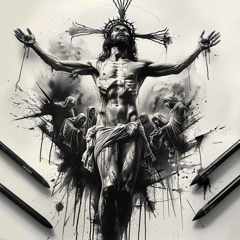jesus-holy-tattoo – tattoo design ideas free ai generated – ultra-detailed – for-elbow – Gallery: jesus-inkby-ai