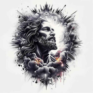 jesus-iconic-tattoo – tattoo design ideas free ai generated – glass-effect – for-back-shoulder – Gallery: jesus-inkby-ai