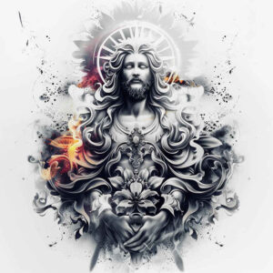 jesus-iconic-tattoo – tattoo design ideas free ai generated – textured-skin – for-abdomen – Gallery: jesus-inkby-ai