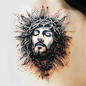 jesus-in-icon – tattoo design ideas free ai generated – light-and-shadow-play – for-side – Gallery: jesus-inkby-ai