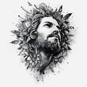 jesus-in-icon – tattoo design ideas free ai generated – natural-contrast – for-neck – Gallery: jesus-inkby-ai