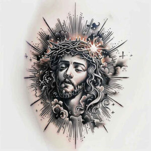 jesus-in-painting – tattoo design ideas free ai generated – focal-blur – for-full-back – Gallery: jesus-inkby-ai