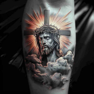 jesus-in-shadow – tattoo design ideas free ai generated – contour-shading – for-scapula – Gallery: jesus-inkby-ai