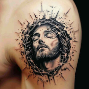 jesus-in-shadow – tattoo design ideas free ai generated – skin-illusion – for-scapula – Gallery: jesus-inkby-ai